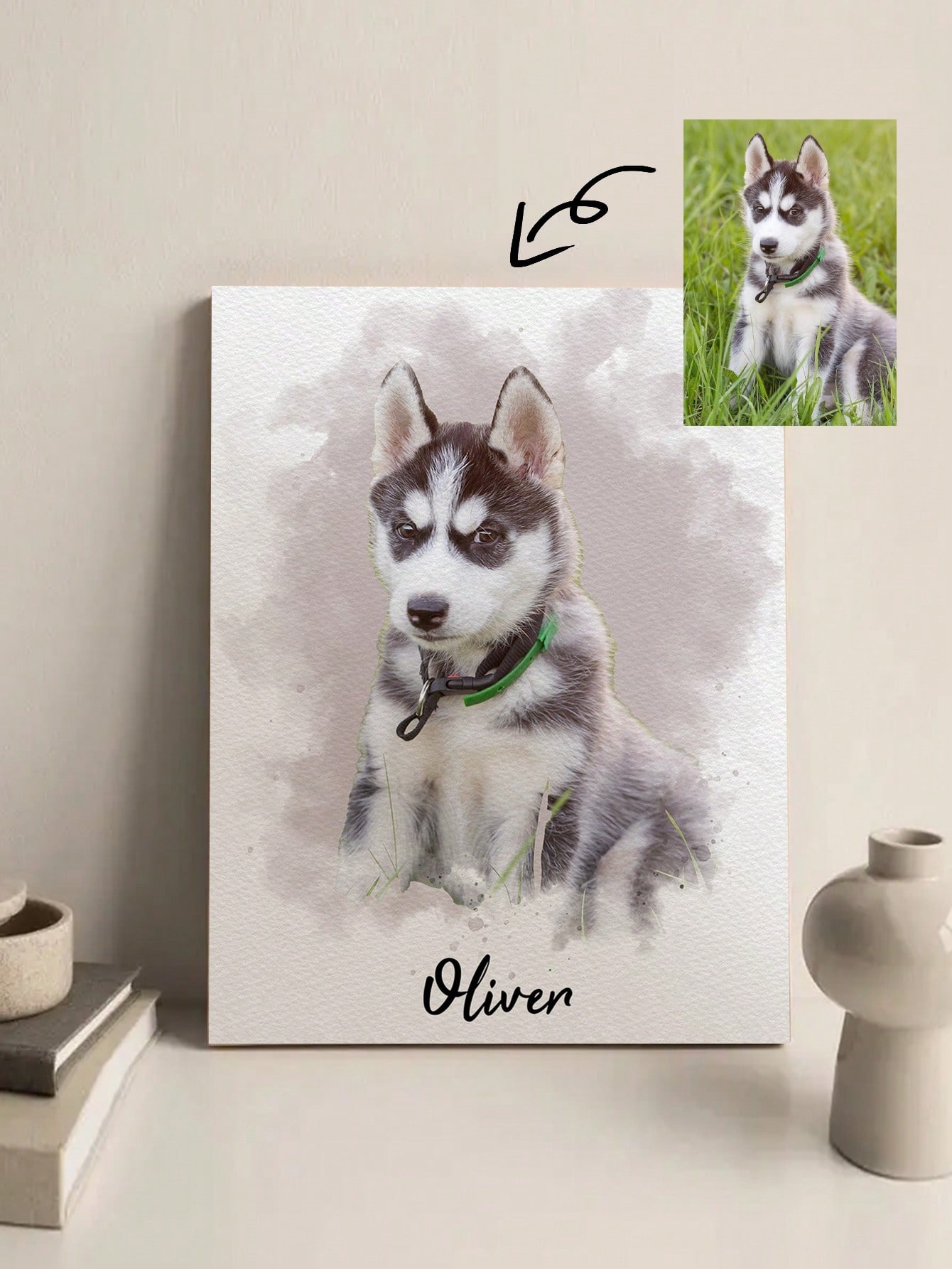 Pet Portrait Custom - Personalizowana ramka na zdjęcie z akwarelowym
